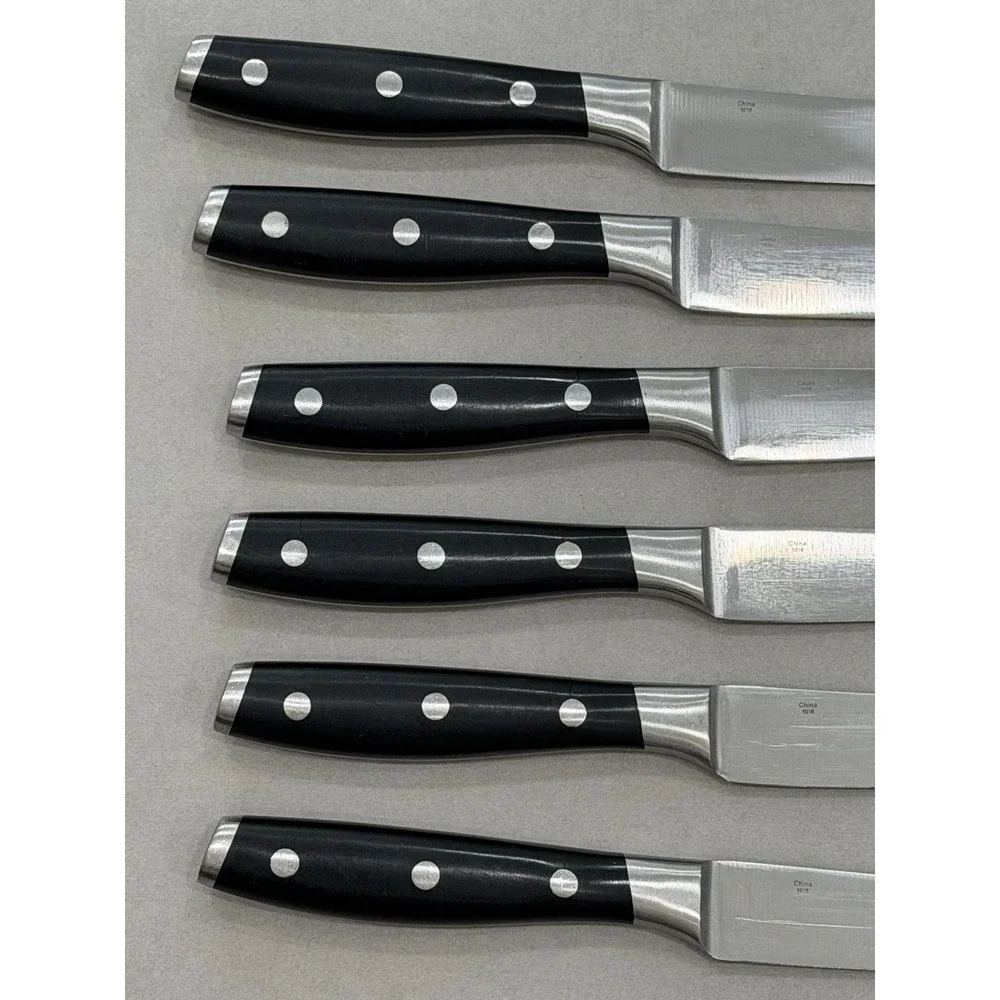 Messermeister Avanta 6pc Steak Knife Set 4.5in Straight Edge Full Tang Black